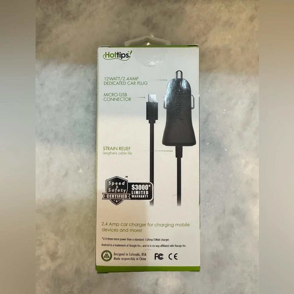 Hottips! Charge & Sync Cable, Micro-USB Connector, 4 Feet - NIB